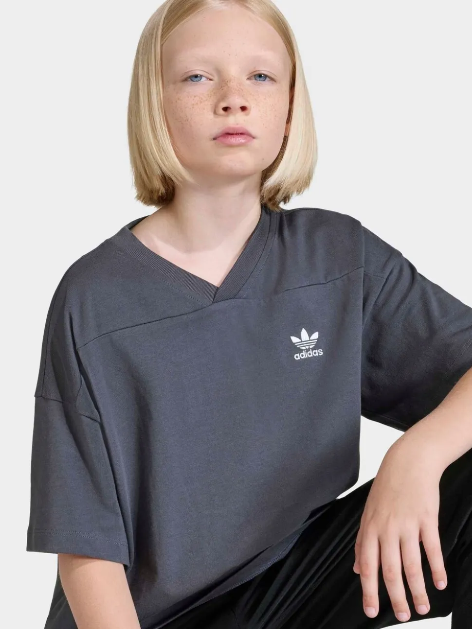 adidas originals Grey Oversized Cutline V-Neck T-Shirt