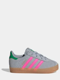 adidas Originals Grey/Pink Gazelle Comfort Closure Elastic Laces Infant Trainers