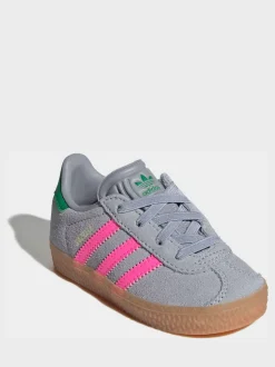 adidas Originals Grey/Pink Gazelle Comfort Closure Elastic Laces Infant Trainers
