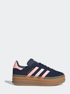 adidas Originals Navy/Pink Gazelle Bold Lace Junior Trainers