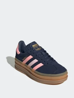 adidas Originals Navy/Pink Gazelle Bold Lace Junior Trainers