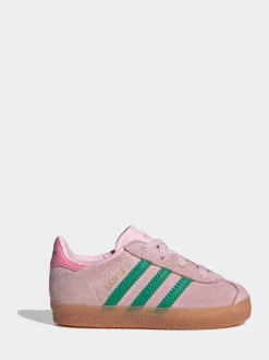 adidas Originals Pink/Green Gazelle Comfort Closure Elastic Laces Infant Trainers