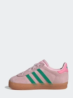 adidas Originals Pink/Green Gazelle Comfort Closure Elastic Laces Infant Trainers