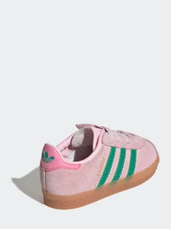 adidas Originals Pink/Green Gazelle Comfort Closure Elastic Laces Infant Trainers