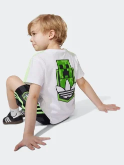 adidas Originals White/Black x Minecraft Little Kids Shorts and T-Shirt Set