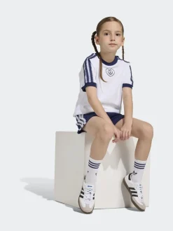 adidas Originals White Disney Alice in Wonderland Top and Shorts Little Kids Set