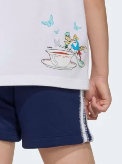 adidas Originals White Disney Alice in Wonderland Top and Shorts Little Kids Set