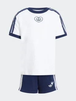 adidas Originals White Disney Alice in Wonderland Top and Shorts Little Kids Set