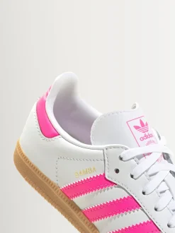 adidas Originals White/Pink/Grey Samba OG Junior Trainers