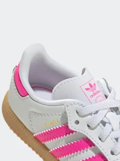 adidas Originals White/Pink Samba OG Comfort Closure Elastic Lace Trainers