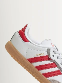 adidas Originals White/Red/Grey Samba OG Comfort Closure Elastic Lace Trainers
