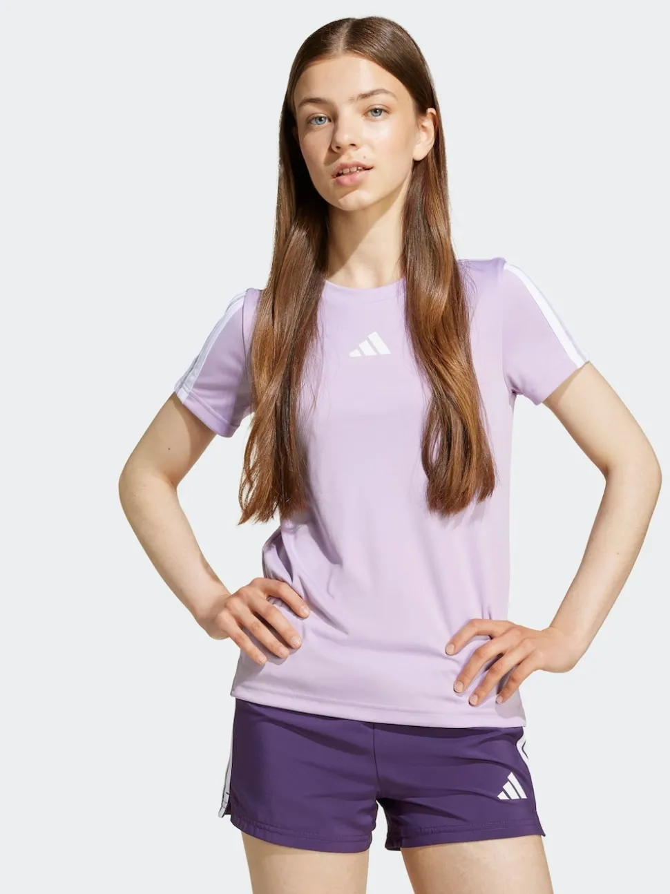 adidas Purple Training Essentials 3-Stripes Kids T-Shirt