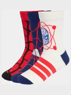 adidas Red Little Kids Marvel Spiderman Crew Socks 3 Pack
