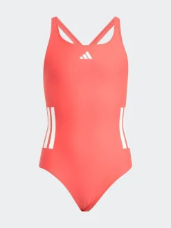 adidas Red 3-Stripes C-Back Kids Swimsuit
