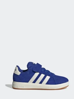 adidas Sky Blue Grand Court 00s Suede Elastic Lace Kids Trainers