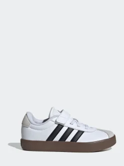 adidas White/Black VL Court 3.0 Hook and Loop Kids Trainers