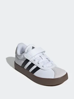 adidas White/Black VL Court 3.0 Hook and Loop Kids Trainers