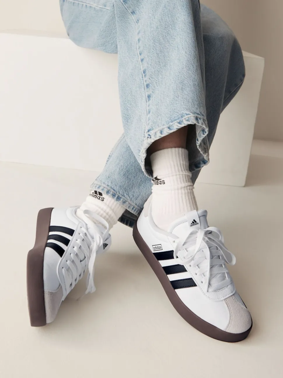 adidas White/Black VL Court 3.0 Kids Trainers