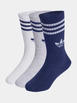 adidas White/Blue 6 Pack Kids 3-Stripe Crew Socks 6 Pack