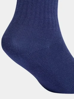 adidas White/Blue 6 Pack Kids 3-Stripe Crew Socks 6 Pack