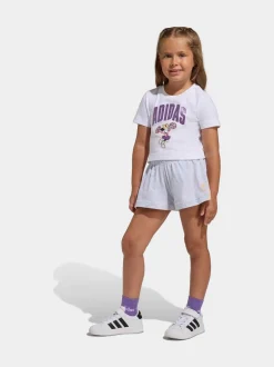 adidas White Disney Minnie Mouse T-Shirt and Shorts Little Kids Set