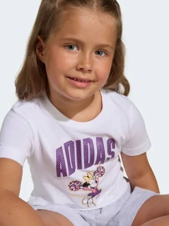 adidas White Disney Minnie Mouse T-Shirt and Shorts Little Kids Set