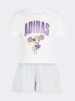 adidas White Disney Minnie Mouse T-Shirt and Shorts Little Kids Set