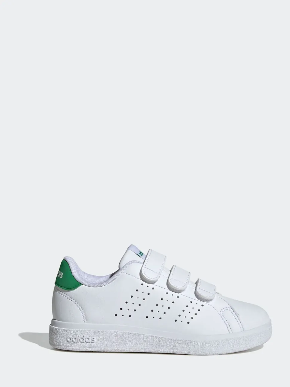 adidas White Green Advantage Base 2.0 Hook and Loop Kids Trainers