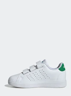adidas White Green Advantage Base 2.0 Hook and Loop Kids Trainers