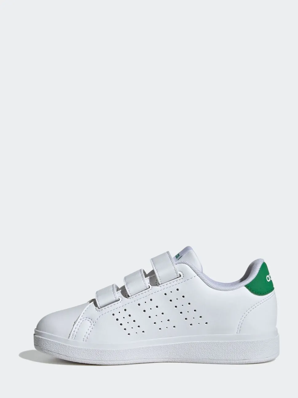 adidas White Green Advantage Base 2.0 Hook and Loop Kids Trainers