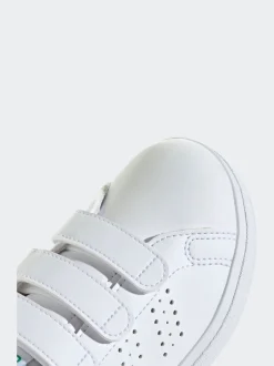 adidas White Green Advantage Base 2.0 Hook and Loop Kids Trainers