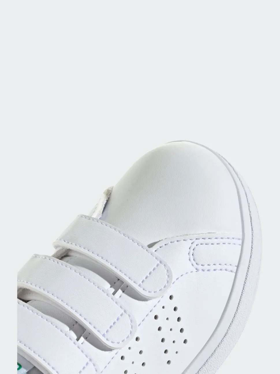 adidas White Green Advantage Base 2.0 Hook and Loop Kids Trainers