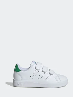 adidas White Green Advantage Base 2.0 Hook and Loop Kids Trainers