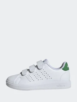 adidas White Green Advantage Base 2.0 Hook and Loop Kids Trainers