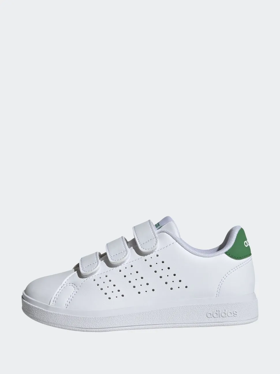 adidas White Green Advantage Base 2.0 Hook and Loop Kids Trainers
