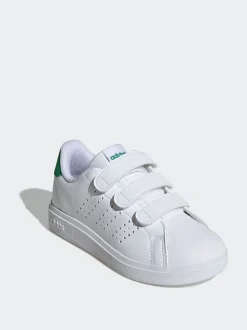 adidas White Green Advantage Base 2.0 Hook and Loop Kids Trainers