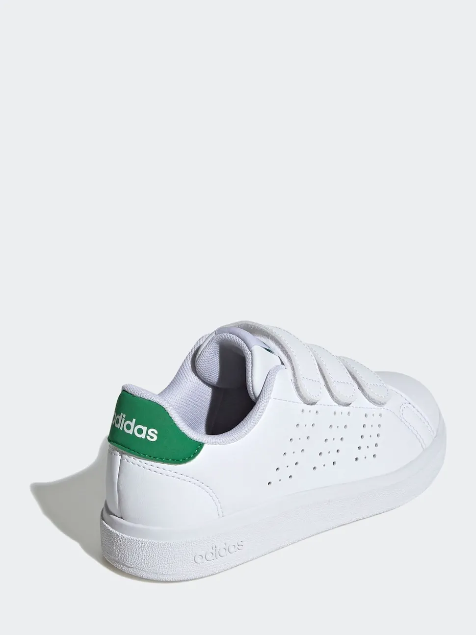 adidas White Green Advantage Base 2.0 Hook and Loop Kids Trainers