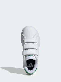 adidas White Green Advantage Base 2.0 Hook and Loop Kids Trainers