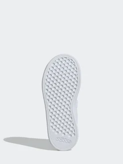 adidas White Green Advantage Base 2.0 Hook and Loop Kids Trainers