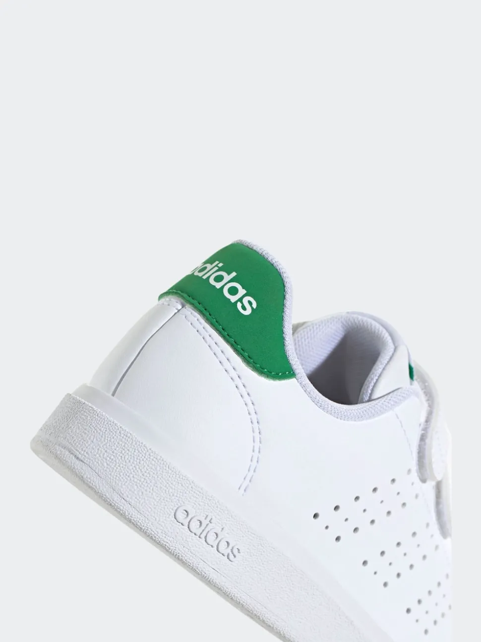 adidas White Green Advantage Base 2.0 Hook and Loop Kids Trainers