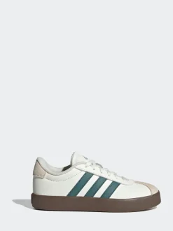 adidas White/Green VL Court 3.0 Suede Lace Kids Trainers
