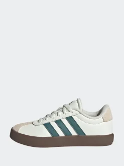 adidas White/Green VL Court 3.0 Suede Lace Kids Trainers