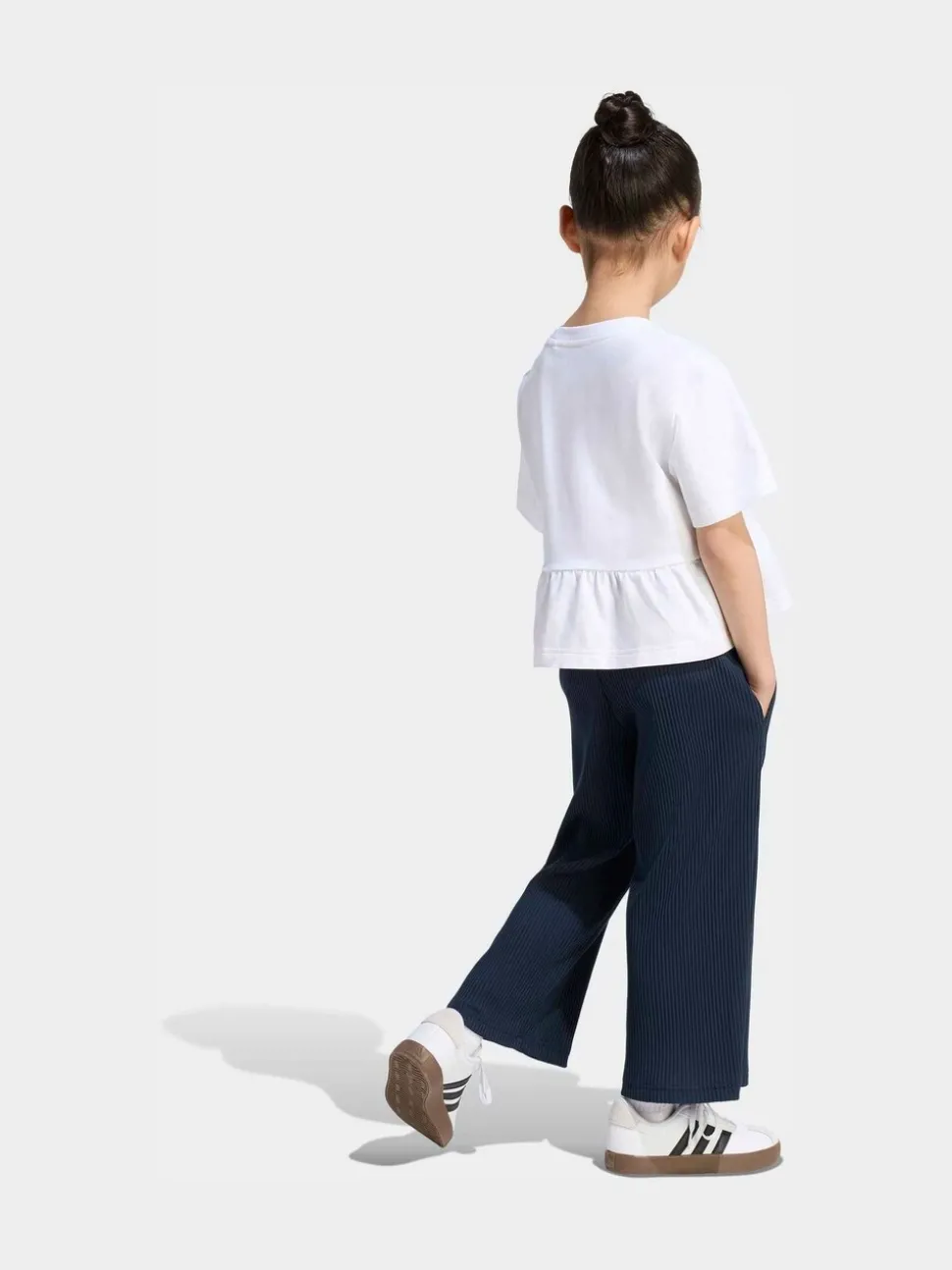 adidas White Peplum T-Shirt and Wide Rib Jogger Little Kids Set