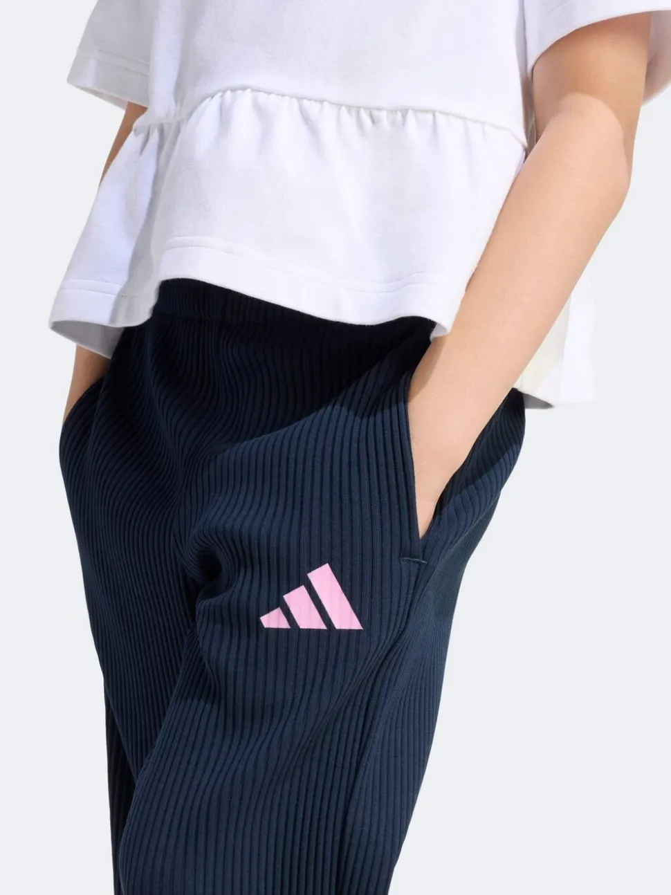 adidas White Peplum T-Shirt and Wide Rib Jogger Little Kids Set