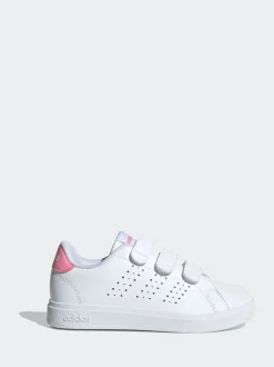 adidas White/Pink Advantage Base 2.0 Hook and Loop Kids Trainers
