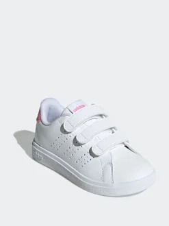 adidas White/Pink Advantage Base 2.0 Hook and Loop Kids Trainers