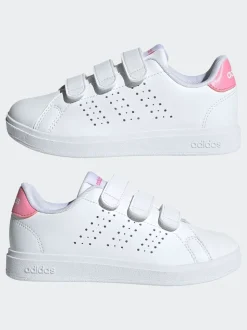 adidas White/Pink Advantage Base 2.0 Hook and Loop Kids Trainers