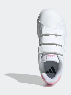 adidas White/Pink Advantage Base 2.0 Hook and Loop Kids Trainers
