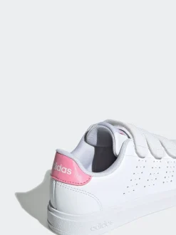 adidas White/Pink Advantage Base 2.0 Hook and Loop Kids Trainers