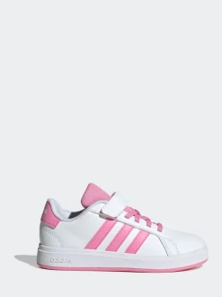 adidas White/Pink Grand Court 2.0 Easy On Kids Trainers